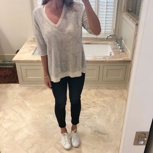 White + Warren, xs, cashmere sweater- cream & blue